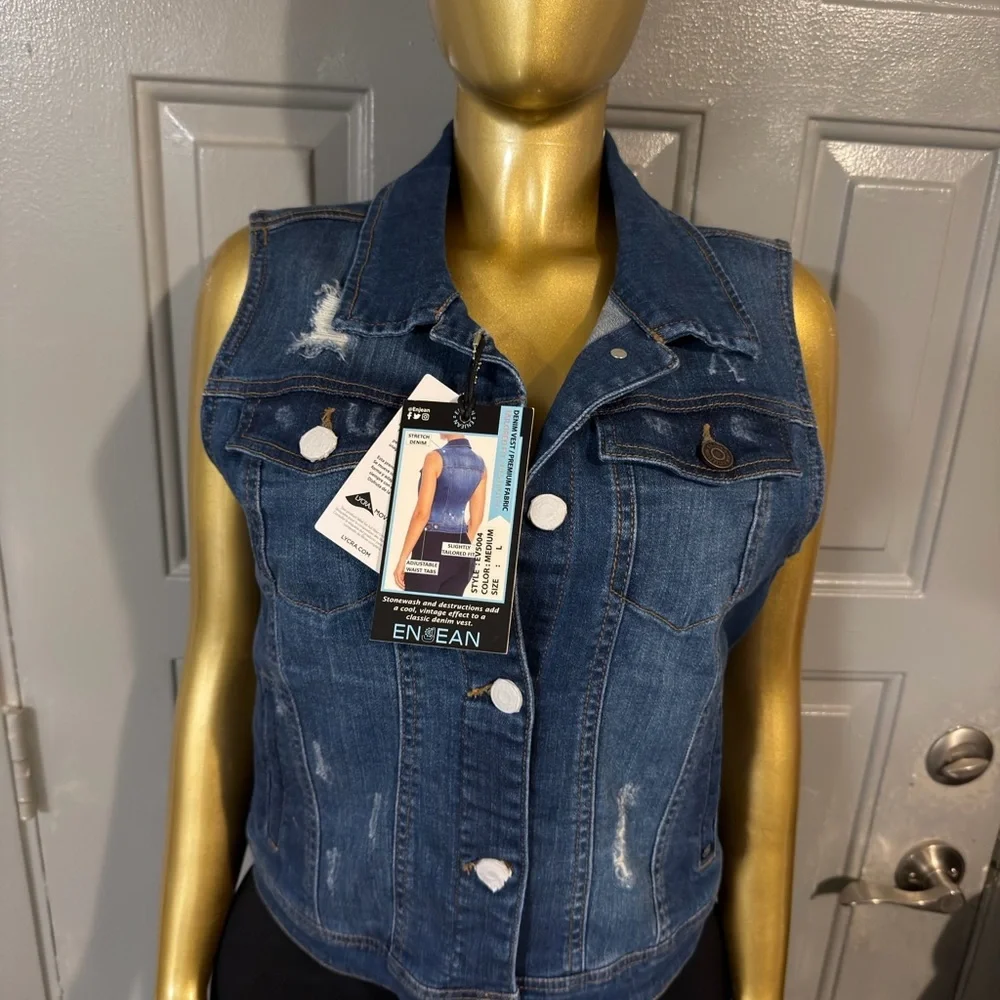Women's Blue Denim Vest - Picture 2 of 7